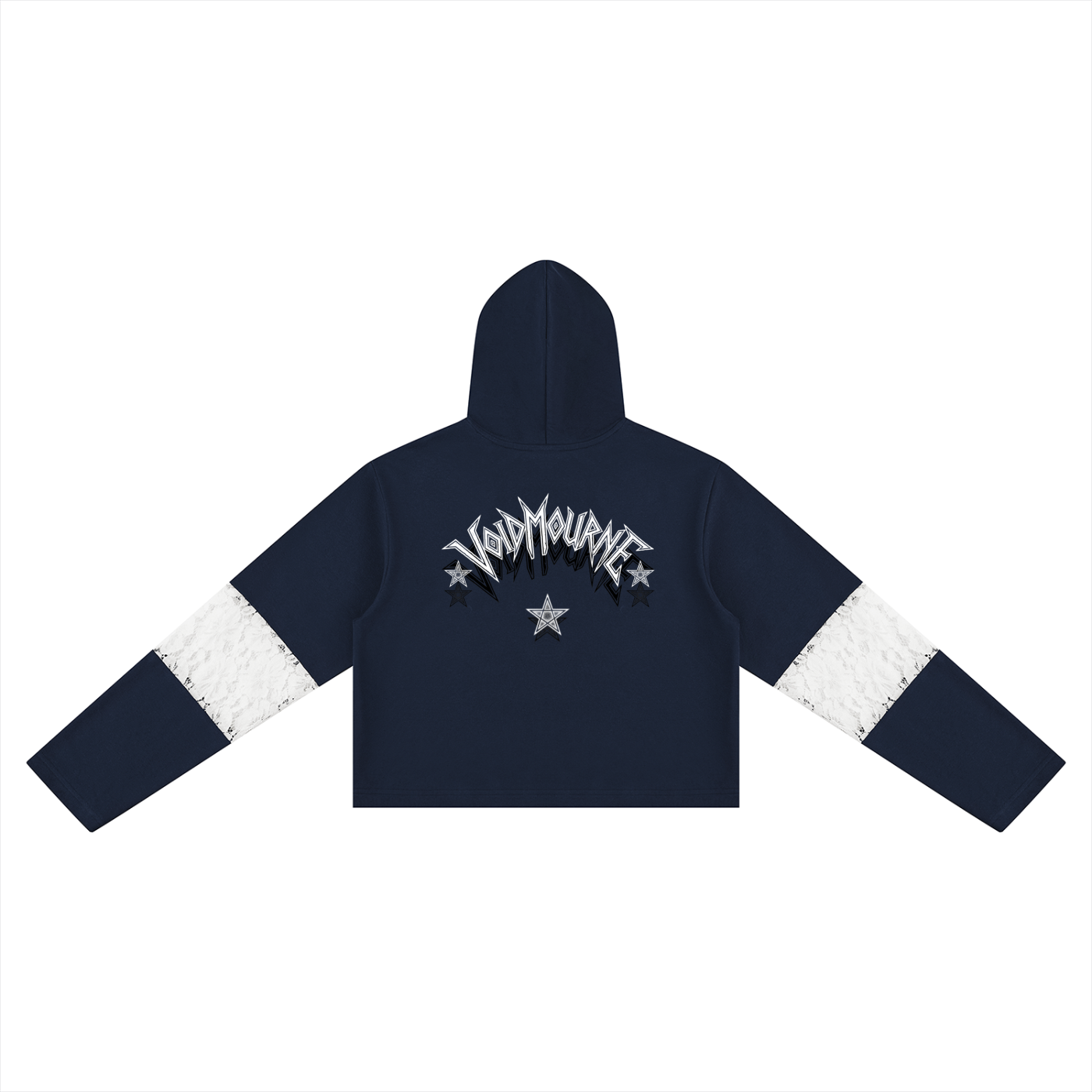 VoidMourne Women’s Cropped Lace-Panel Hoodie