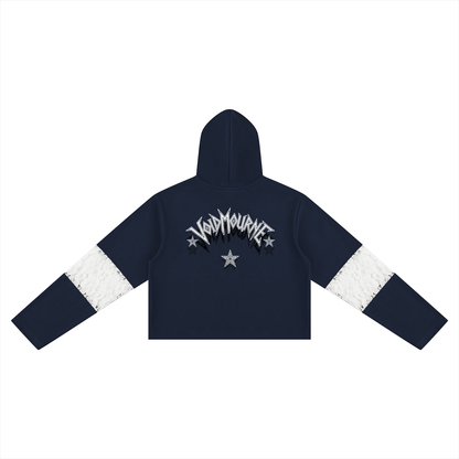 VoidMourne Women’s Cropped Lace-Panel Hoodie