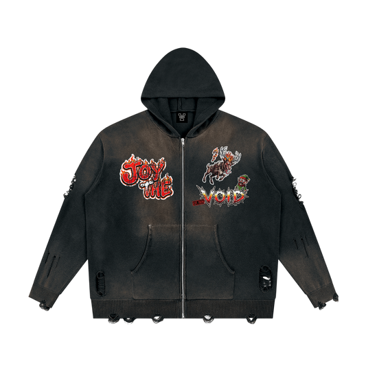 VoidMas Unisex Distressed Full Zip Sweater