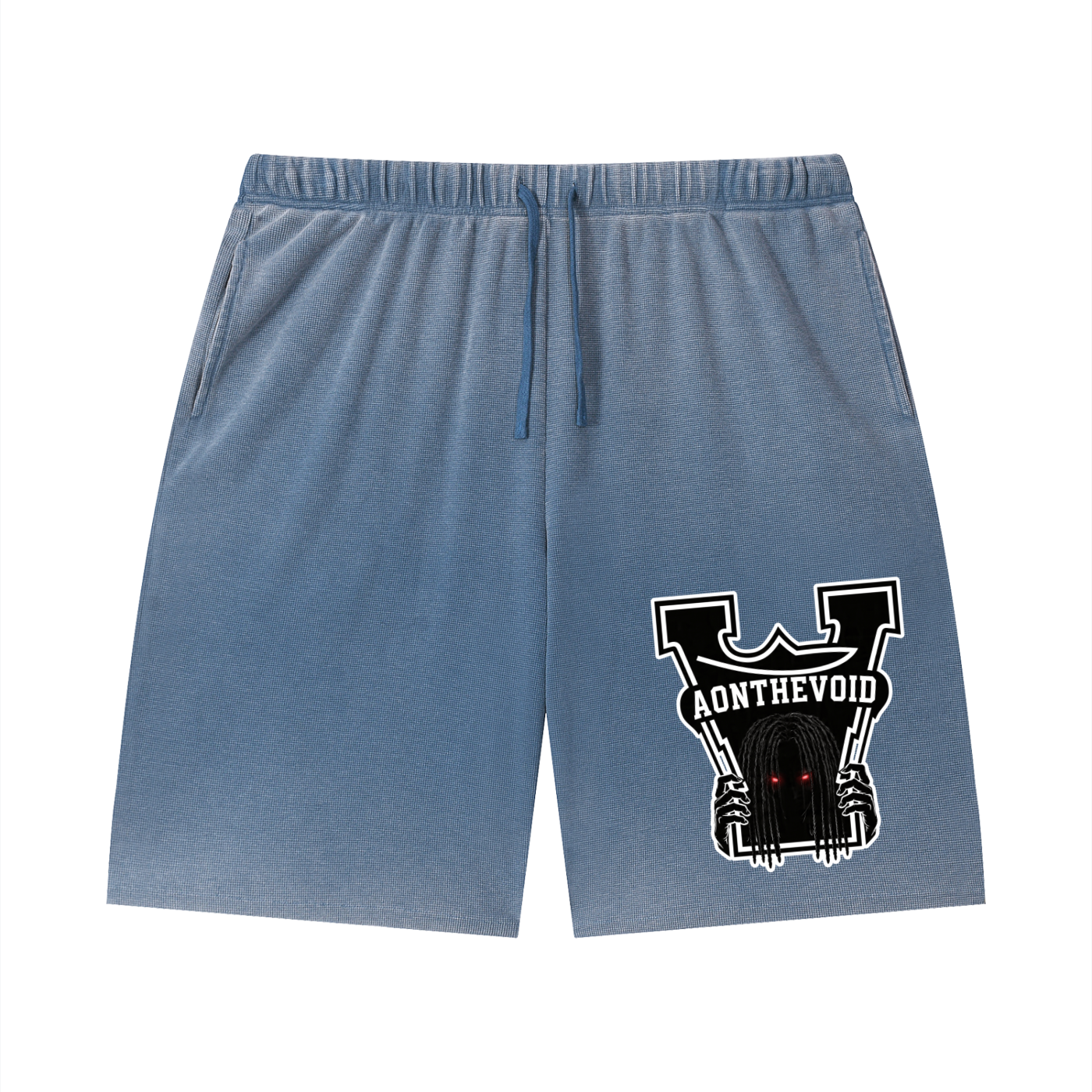 Unisex Vintage Wash Sunfade Waffle Raw Hem Shorts