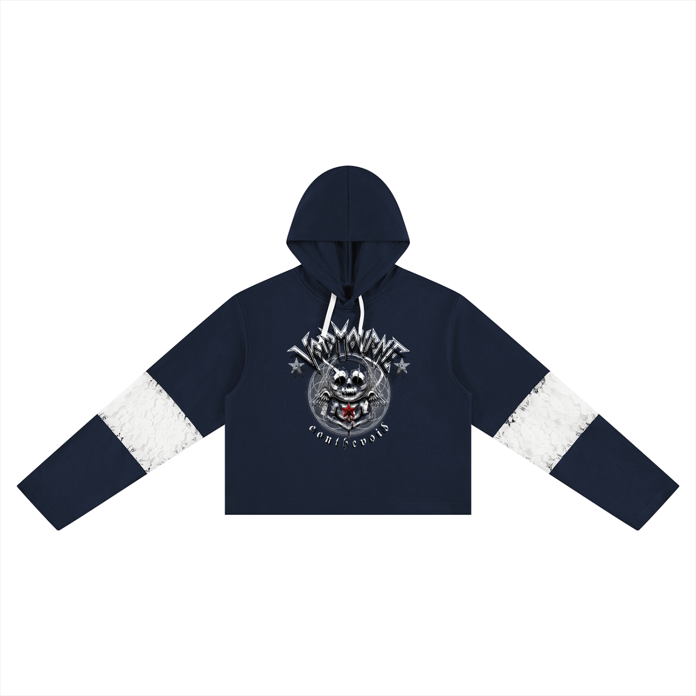 VoidMourne Women’s Cropped Lace-Panel Hoodie