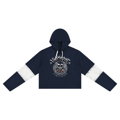 VoidMourne Women’s Cropped Lace-Panel Hoodie