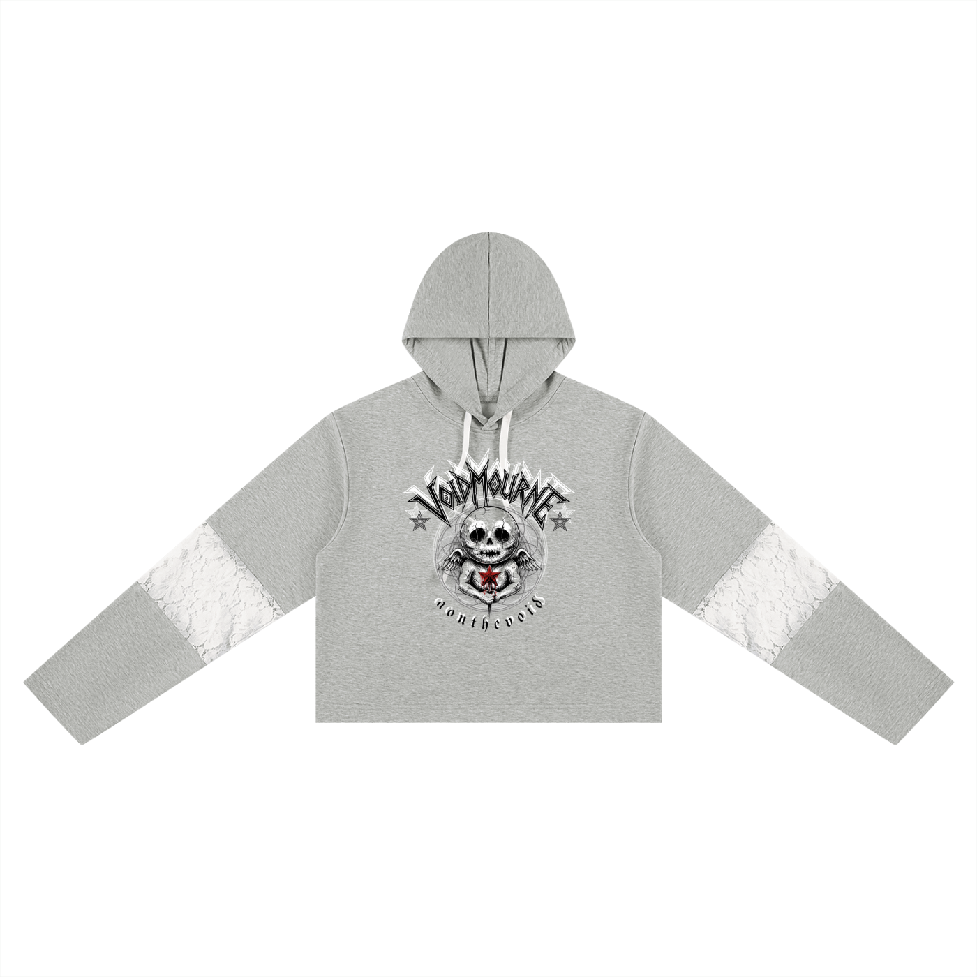 VoidMourne Women’s Cropped Lace-Panel Hoodie