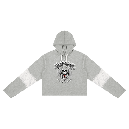VoidMourne Women’s Cropped Lace-Panel Hoodie