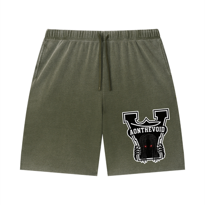 Unisex Vintage Wash Sunfade Waffle Raw Hem Shorts