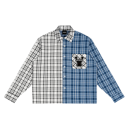 Unisex Oversized Plaid Color Block Shirt