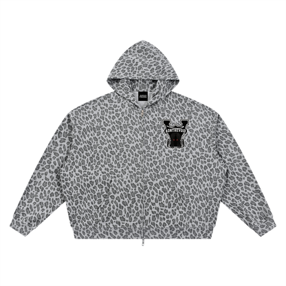 Unisex Leopard Print Waffle Full Zip Hoodie