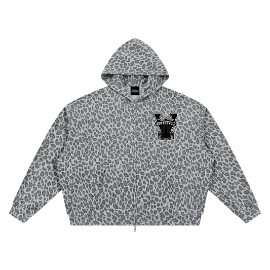 Unisex Leopard Print Waffle Full Zip Hoodie