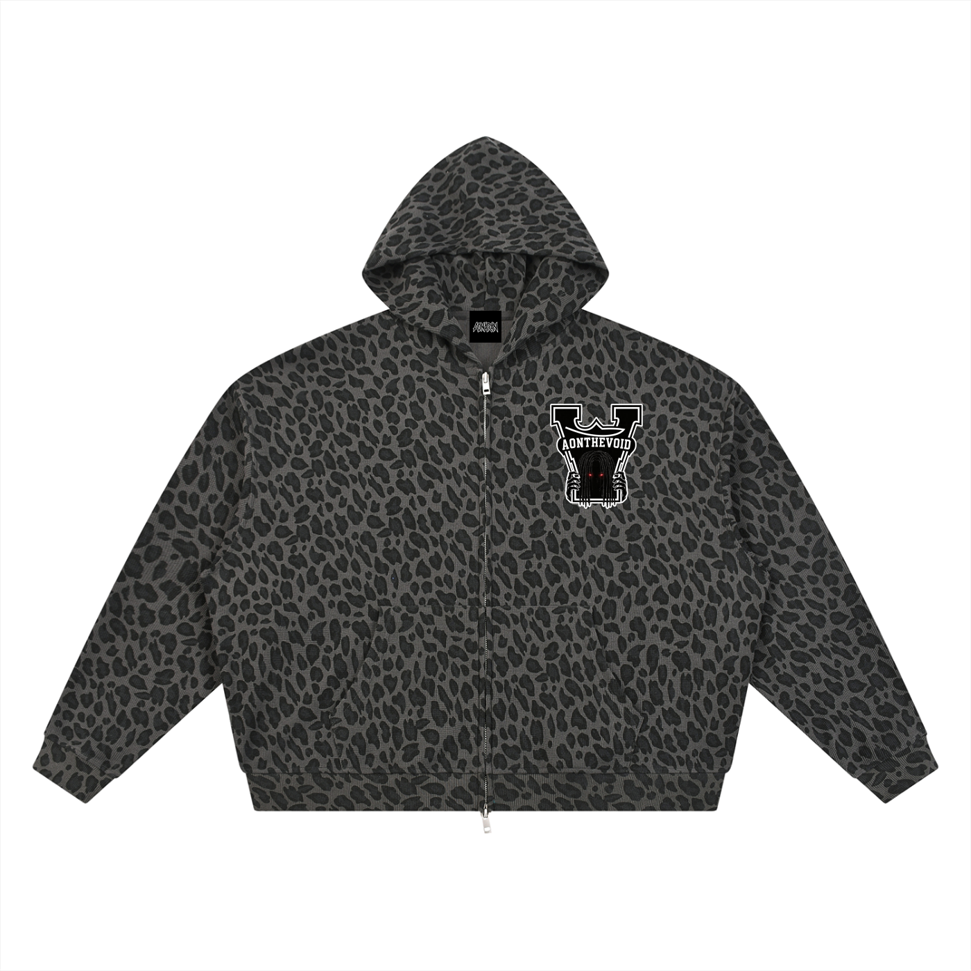 Unisex Leopard Print Waffle Full Zip Hoodie
