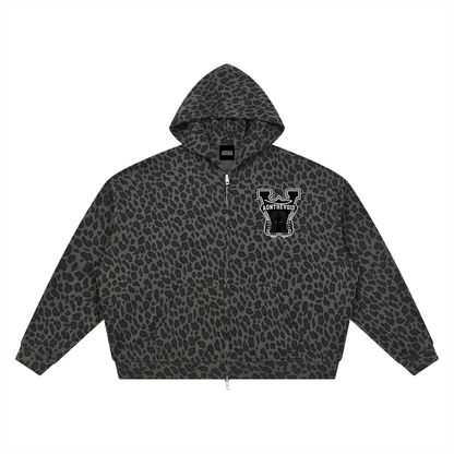 Unisex Leopard Print Waffle Full Zip Hoodie