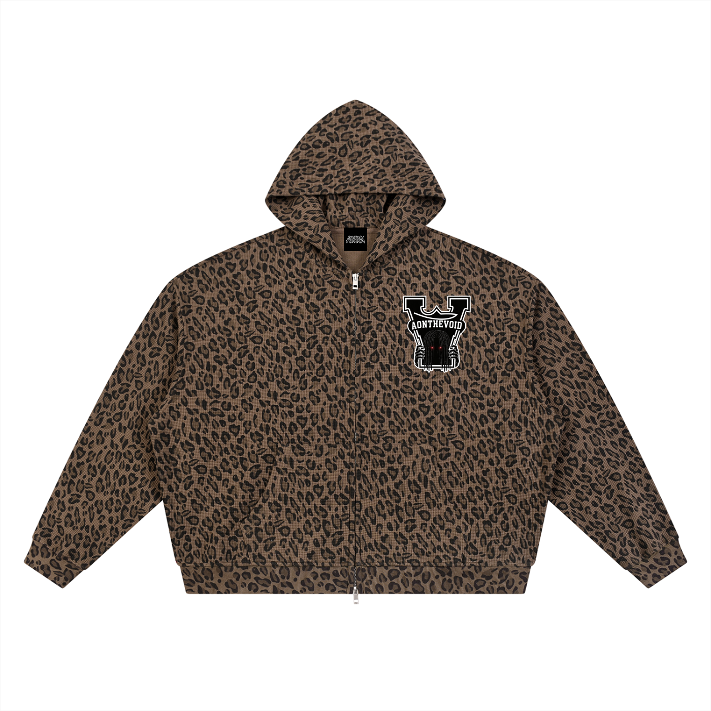 Unisex Leopard Print Waffle Full Zip Hoodie