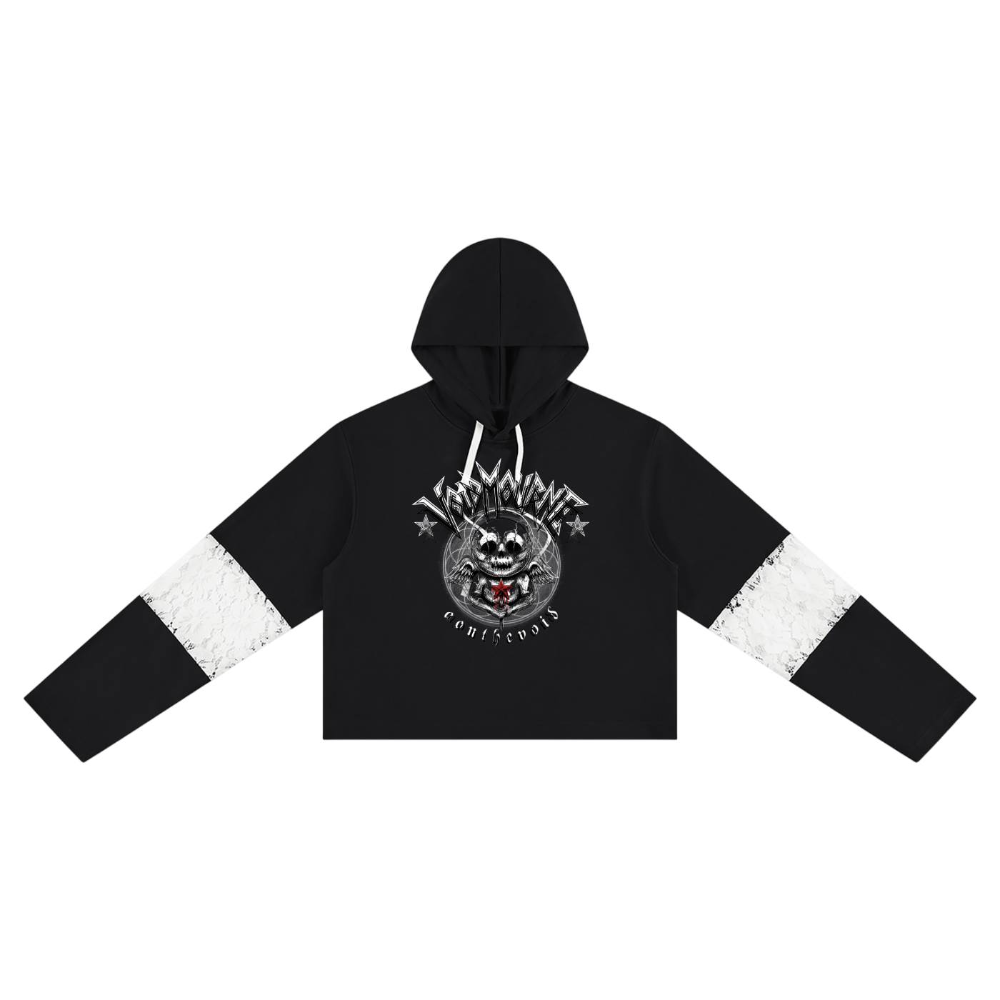 VoidMourne Women’s Cropped Lace-Panel Hoodie