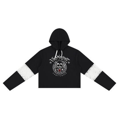 VoidMourne Women’s Cropped Lace-Panel Hoodie