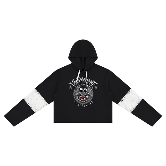 VoidMourne Women’s Cropped Lace-Panel Hoodie