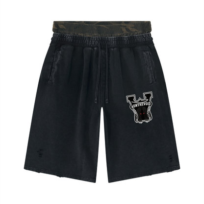 Unisex Vintage Wash Distressed Wide Leg Shorts