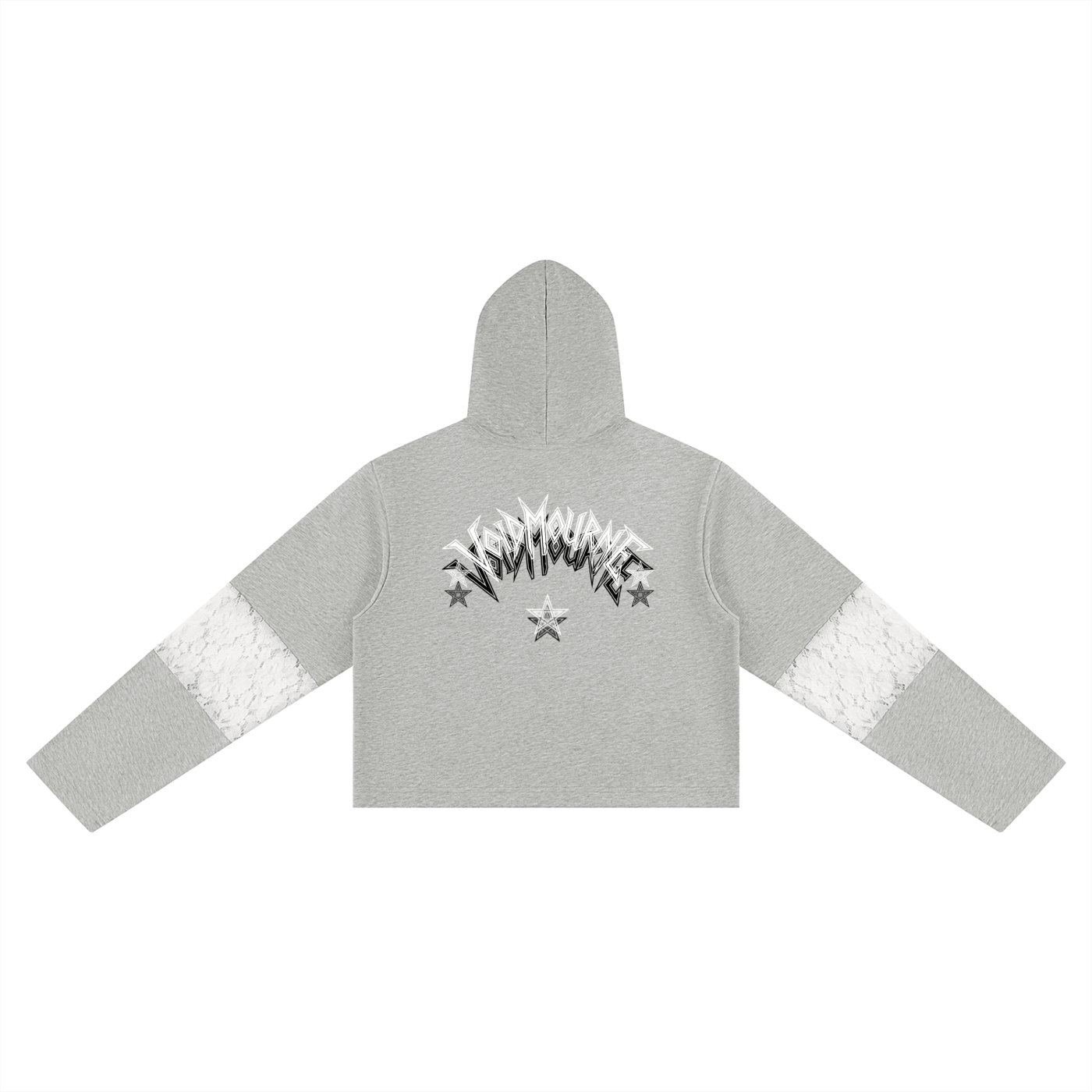 VoidMourne Women’s Cropped Lace-Panel Hoodie