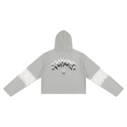 VoidMourne Women’s Cropped Lace-Panel Hoodie