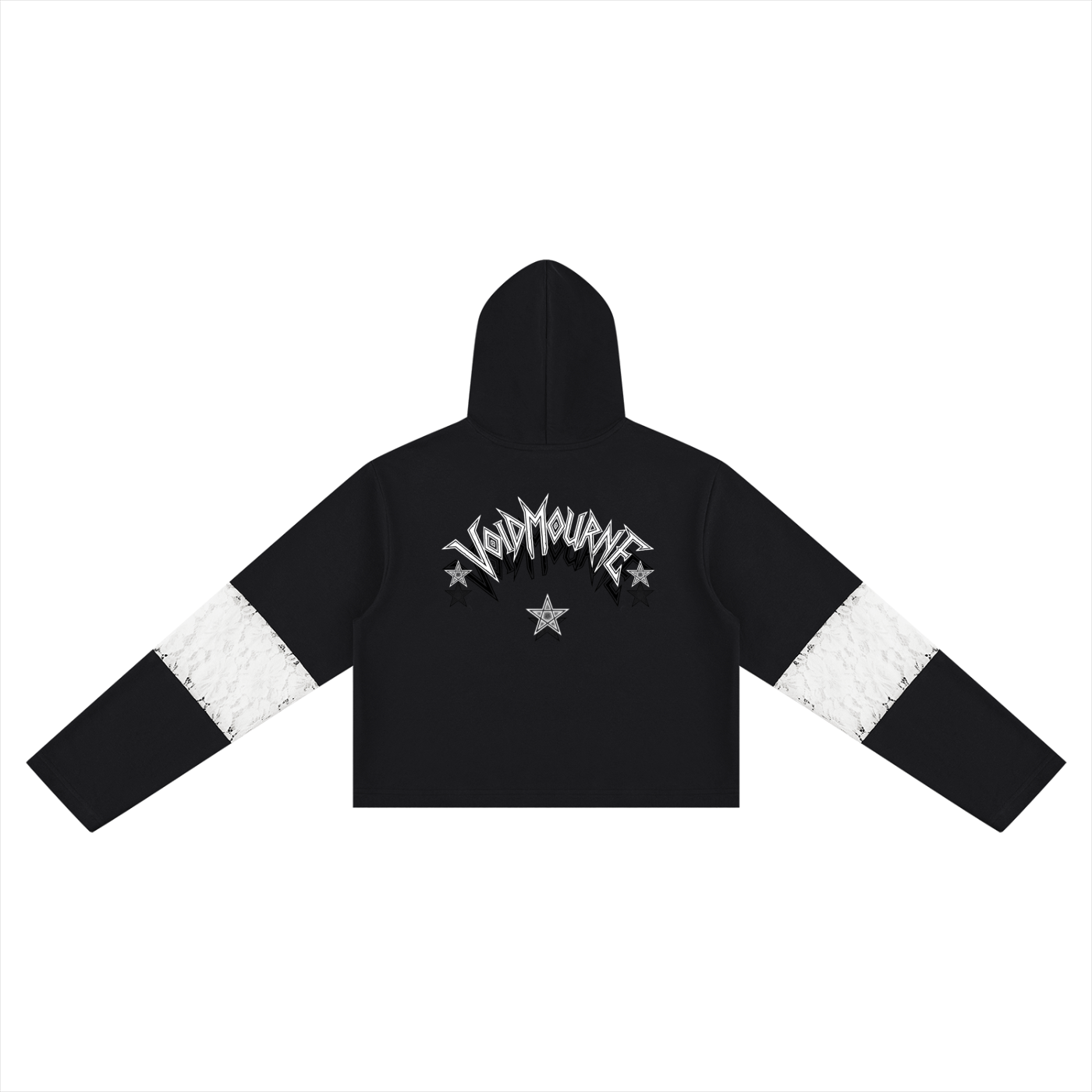 VoidMourne Women’s Cropped Lace-Panel Hoodie