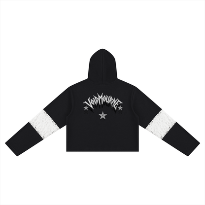 VoidMourne Women’s Cropped Lace-Panel Hoodie
